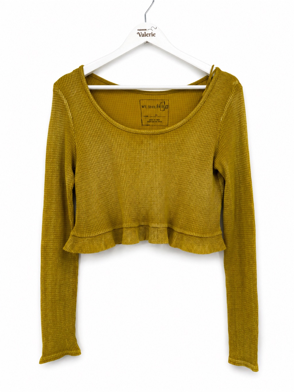 We The Free Yellow Waffle Cropped Top Long Sleeve Size Small Distressed Boho